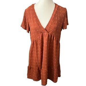 Rust Orange V-Neck Women's 4 Mini Dress Polka Dot Fall‎ Autumn Casual